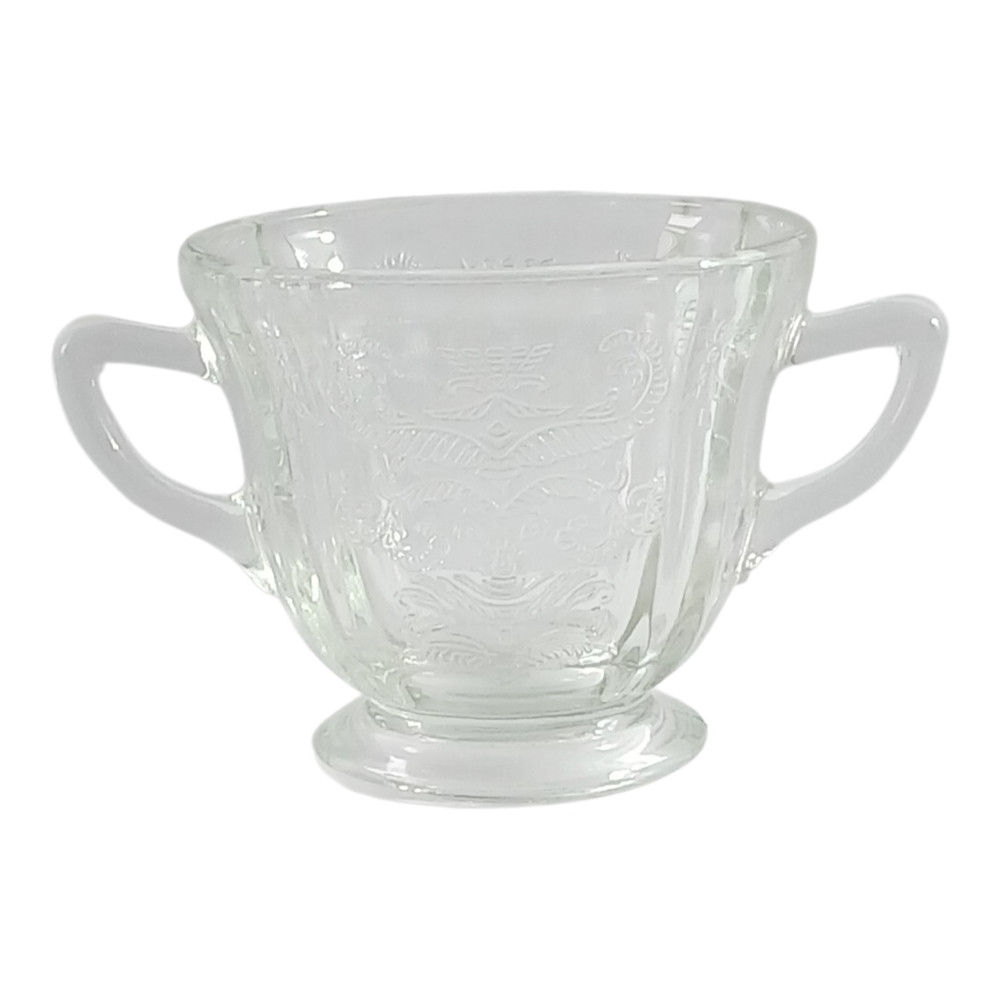Clear Two-Handle Glass Sugar Bowl - Transparent Federal Madrid Pattern